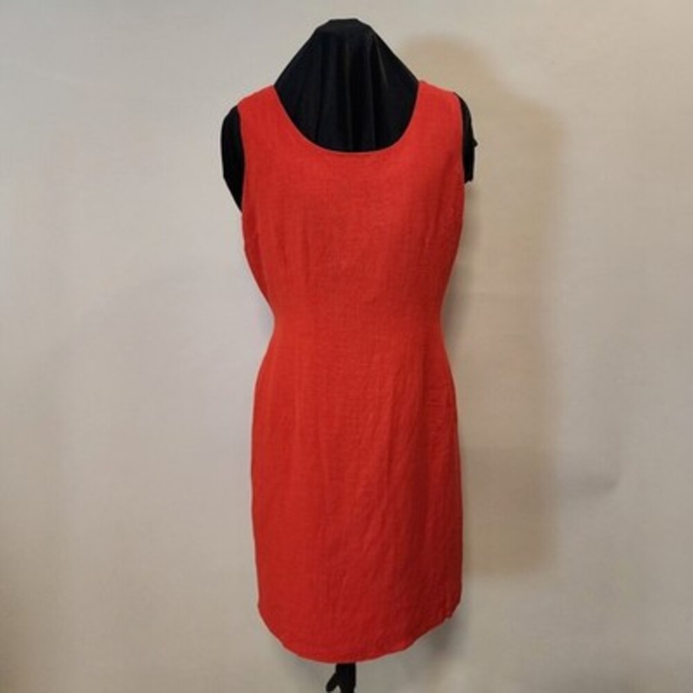 Vintage For Pete's Sake Red Linen Blend Scoop Neck Sheath Dress Lined 12